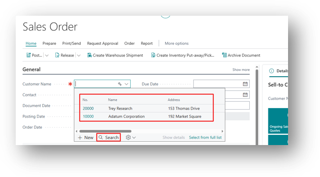 Recently used records in lookups showing recent customers at the top in Business Central 29