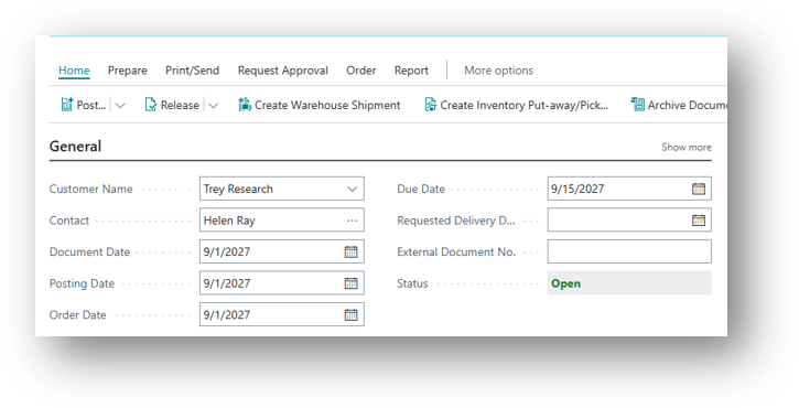 Selecting a customer directly from the recent list in Business Central